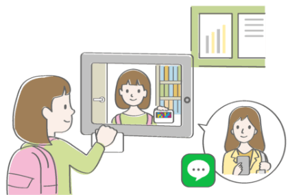 生徒が顔写真をかざして入退出をする様子